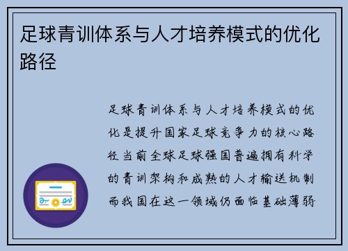 足球青训体系与人才培养模式的优化路径